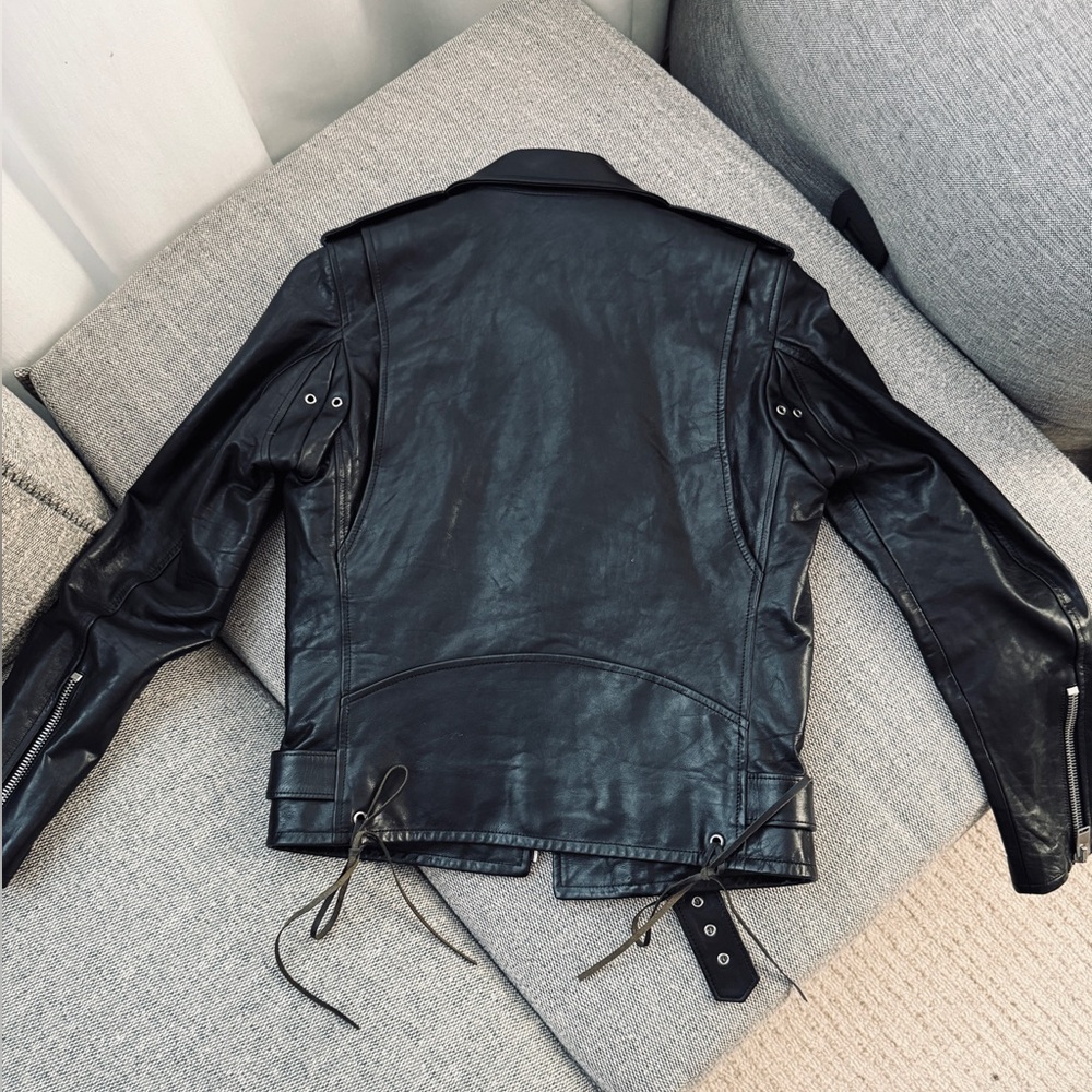 Saint Laurent Black Leather Cropped Moto Jacket - Picture 2 of 10